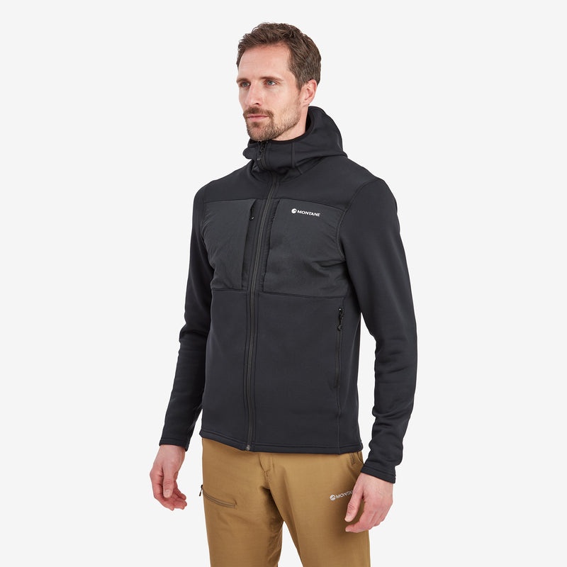 Montane Fury XT Hooded Fleecejackor Herr Svarta | OZLFDV460